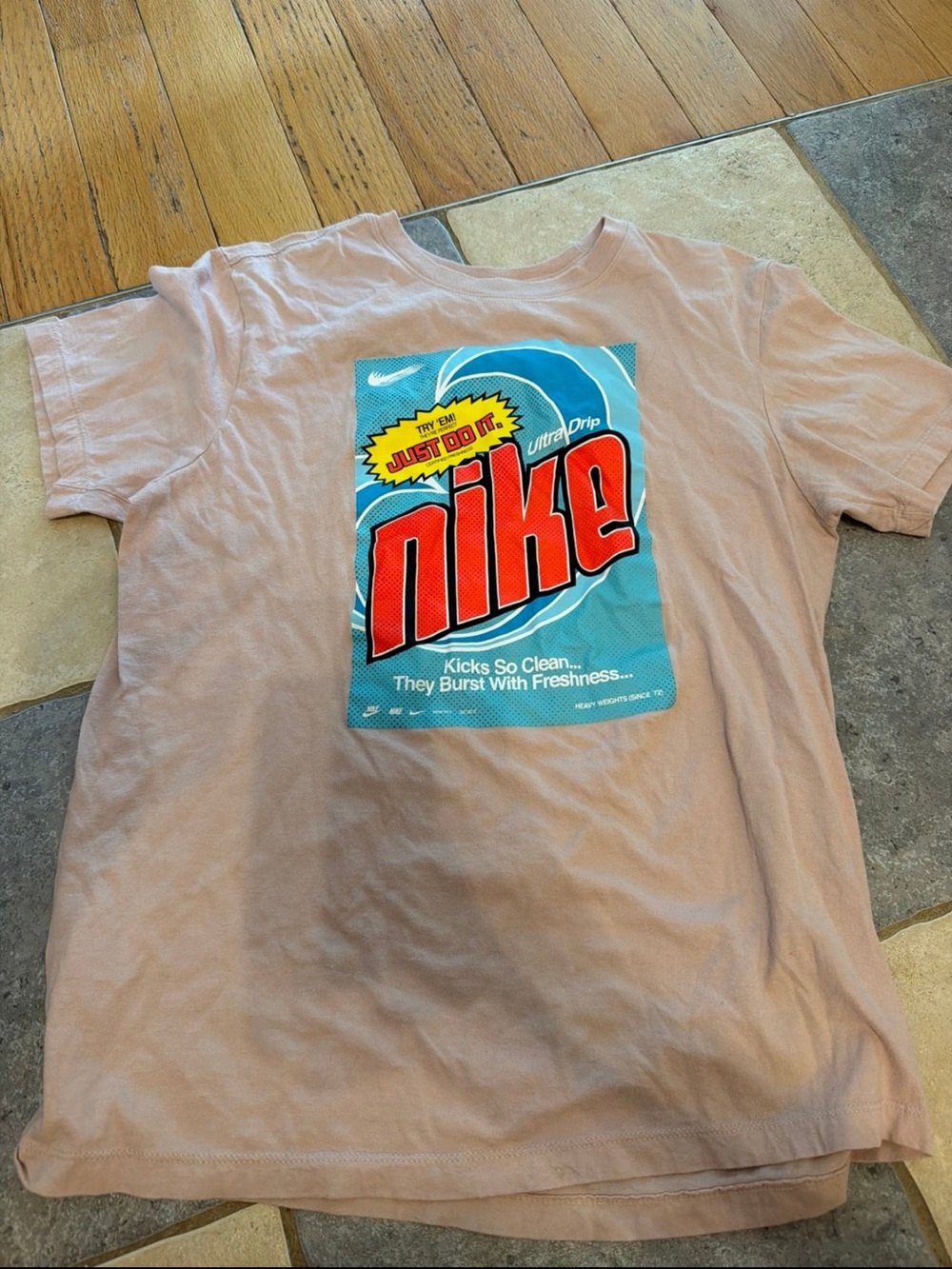 Nike Peach Tee with Red and Aqua Retro Logo